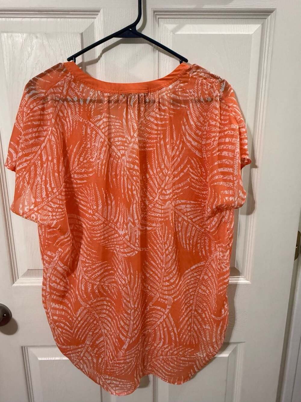 Banana Republic Blouse Size S Orange Tropical Palm Leaf Short Sleeve Top